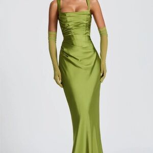 BABYBOO Elegant Green Satin Evening Gown